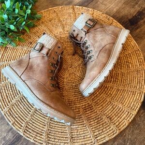 NWOB Sonoma Brown Tea Stained Faux Leather Lace-Up Ankle Boots